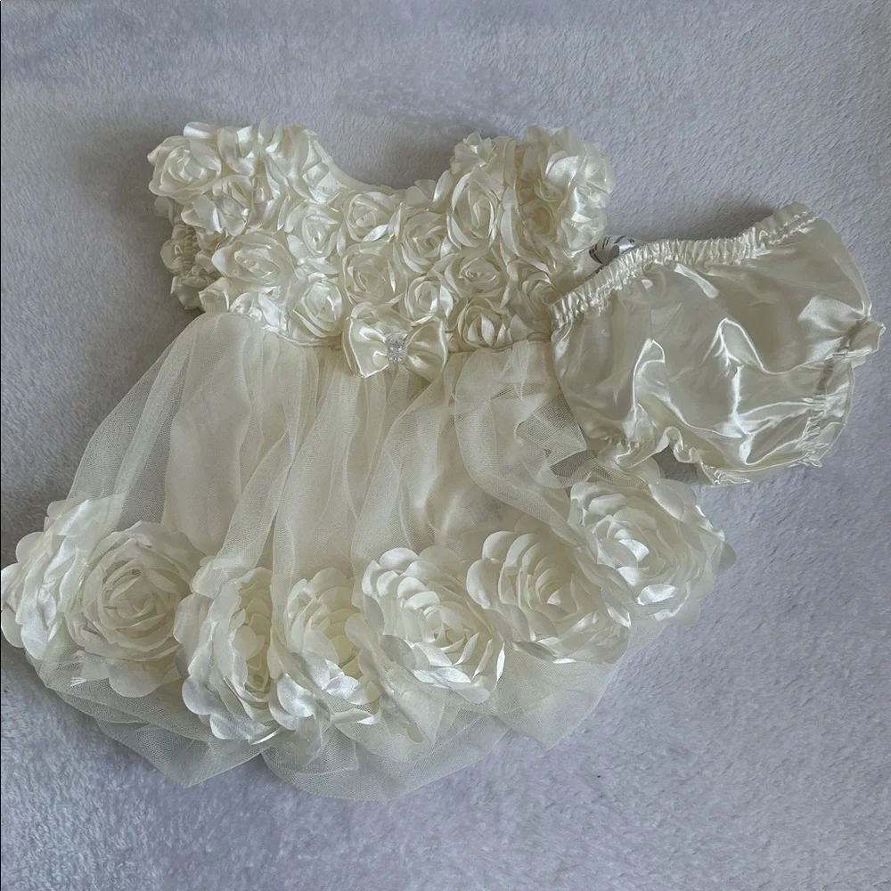 NWT Infant 9M‎ Ivory Floral Formal Tulle Bubble Dress Wedding Baptism Whimsical